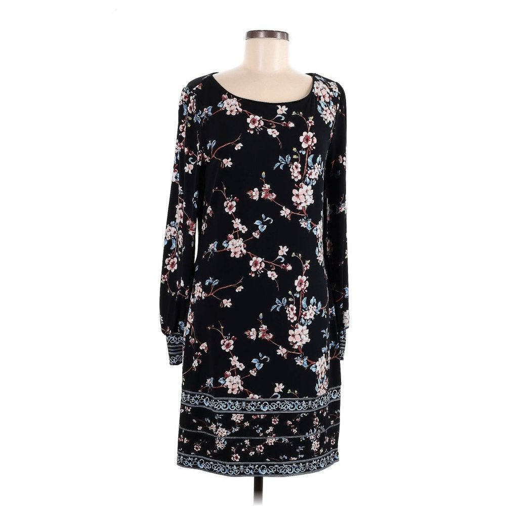 White House Black Market Black Floral Stretchy Dress X Small